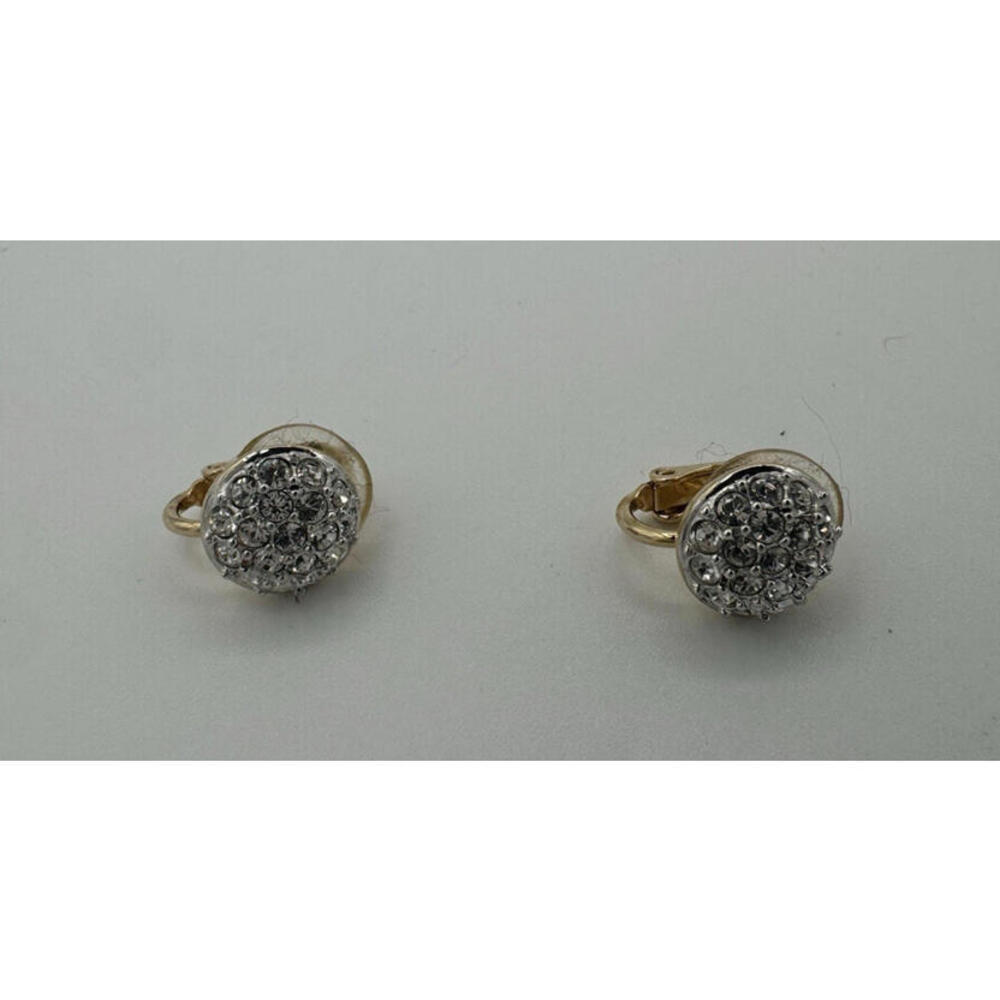 Swarovski Pave Stud Rhinestone Gold Tone Clip-On Earrings